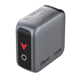 Verbatim, Mini ładowarka GaN z wyświetlaczem i kablem 2 x USB-C / 1 x USB-A, szara, 100 W, Wbudowane zabezpieczenie nadprądowe