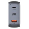 Verbatim, Mini ładowarka GaN z wyświetlaczem i kablem 2 x USB-C / 1 x USB-A, szara, 100 W, Wbudowane zabezpieczenie nadprądowe