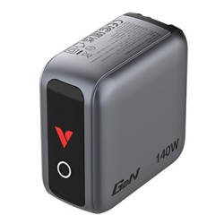 Verbatim, Mini ładowarka GaN z wyświetlaczem i kablem 3 x USB-C / 1 x USB-A, szara, 140 W, Wymienne wtyczki EU, UK, USA