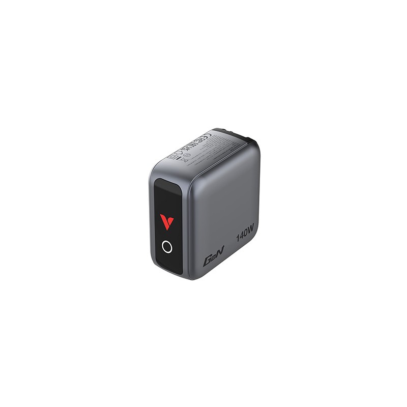 Verbatim, Mini ładowarka GaN z wyświetlaczem i kablem 3 x USB-C / 1 x USB-A, szara, 140 W, Wymienne wtyczki EU, UK, USA