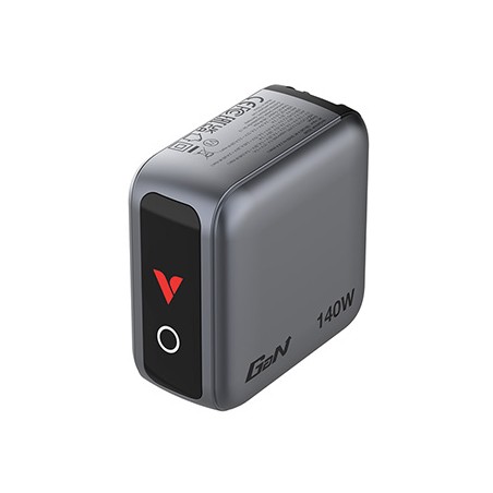 Verbatim, Mini ładowarka GaN z wyświetlaczem i kablem 3 x USB-C / 1 x USB-A, szara, 140 W, Wymienne wtyczki EU, UK, USA