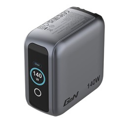 Verbatim, Mini ładowarka GaN z wyświetlaczem i kablem 3 x USB-C / 1 x USB-A, szara, 140 W, Wymienne wtyczki EU, UK, USA