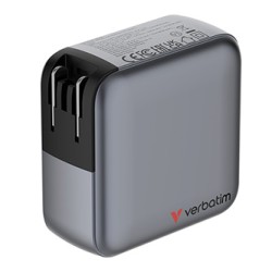 Verbatim, Mini ładowarka GaN z wyświetlaczem i kablem 3 x USB-C / 1 x USB-A, szara, 140 W, Wymienne wtyczki EU, UK, USA