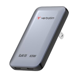 Verbatim, Ładowarka Essentials Slim GaN USB-C1 PD 3.0 , USB-C2 PD 3.0, szara, 65W