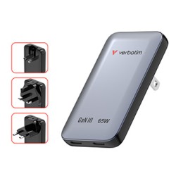 Verbatim, Ładowarka Essentials Slim GaN USB-C1 PD 3.0 , USB-C2 PD 3.0, szara, 65W