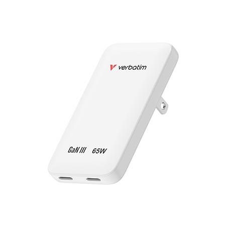 Verbatim, Ładowarka Essentials Slim GaN USB-C1 PD 3.0 , USB-C2 PD 3.0, biała, 65W