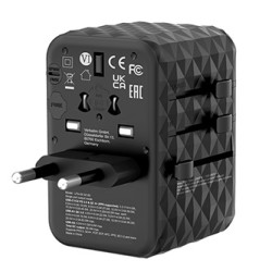 Verbatim, Adapter podróżny World-to-World UTA-05 GaN III 2x USB-C PD, QC 4+,  2x USB-A, czarna, 65 W