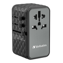 Verbatim, Adapter podróżny World-to-World UTA-06 GaN III 2x USB-C PD, QC 4+,  2x USB-A QC 3.0, czarny, 100 W