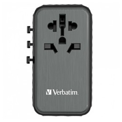 Verbatim, Adapter podróżny World-to-World UTA-06 GaN III 2x USB-C PD, QC 4+,  2x USB-A QC 3.0, czarny, 100 W