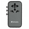 Verbatim, Adapter podróżny World-to-World UTA-06 GaN III 2x USB-C PD, QC 4+,  2x USB-A QC 3.0, czarny, 100 W