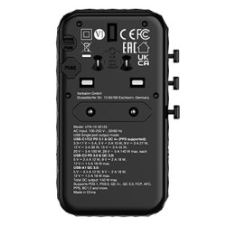 Verbatim, Uniwersalny adapter podróżny 2x USB-C PD i QC 4+, 1x USB-C PD 3.0, 1x USB-A QC, czarny, 140 W
