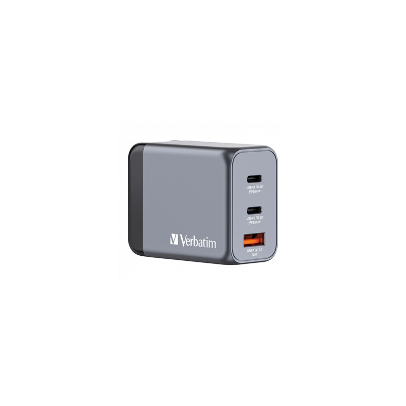 Verbatim, Ładowarka GaN USB 3.0, USB C, szara, 65 W, wymienne końcówki  C,G,A