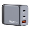 Verbatim, Ładowarka GaN USB 3.0, USB C, szara, 65 W, wymienne końcówki  C,G,A