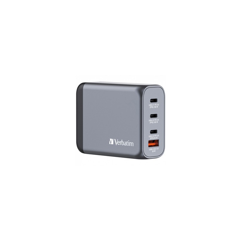 Verbatim, Ładowarka GaN USB 3.0, USB C, szara, 100 W, wymienne końcówki  C,G,A