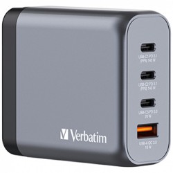 Verbatim, Ładowarka GaN USB 3.0, USB C, szara, 140 W, wymienne końcówki  C,G,A