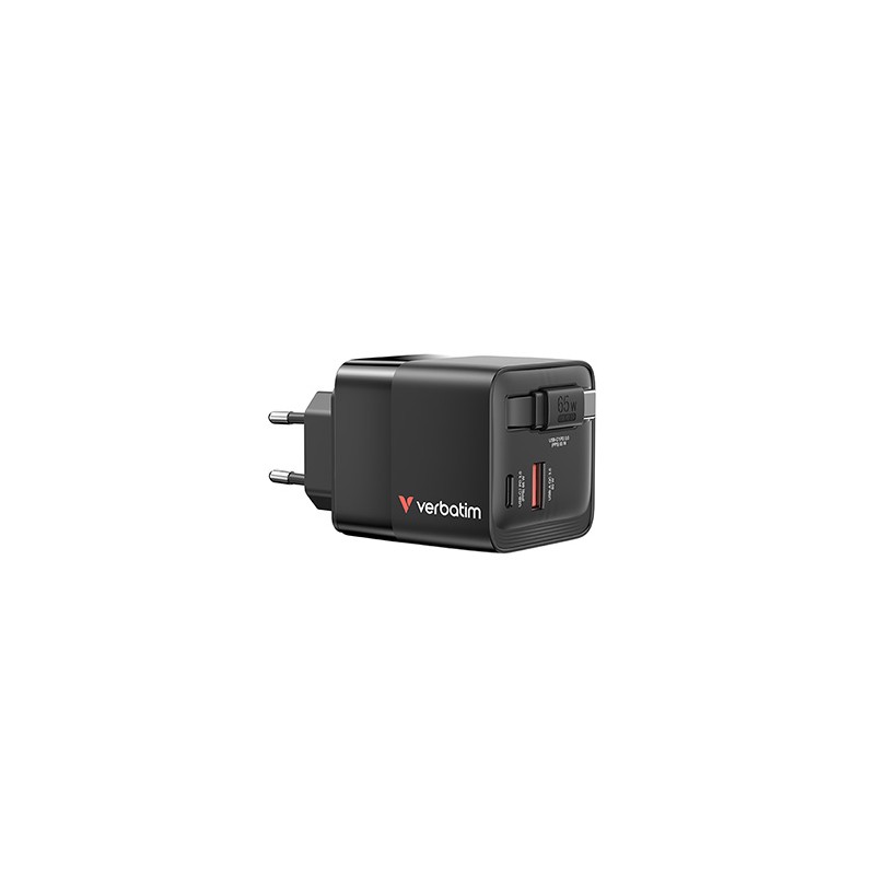 Verbatim, Ładowarka GaN USB 3.0, USB C, szara, 65 W, wymienne wtyczki C, G, A, ze zintegrowanym kablem