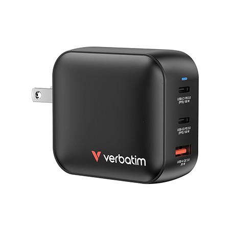 Verbatim, Ładowarka Mini GaN 2 x USB-CR PD 100W a 1 x USB-A QC 3.0, szara, 100 W, wymienne końcówki  C,G,A, EOL