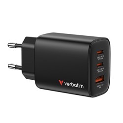 Verbatim Essentials, Ładowarka sieciowa GaN USB-A QC 3.0, 2 USB-C PD 3.0, czarna, 65W