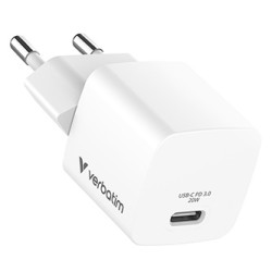 Verbatim, Ładowarka Mini GaN z kablem 1 x USB-C, biała, 20 W, Power Delivery 3.0