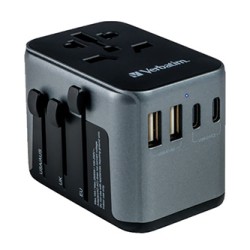 Verbatim, Adapter podróżny World-to-World Verbatim UTA-03 USB-A, USB-C, czarny, 30 W