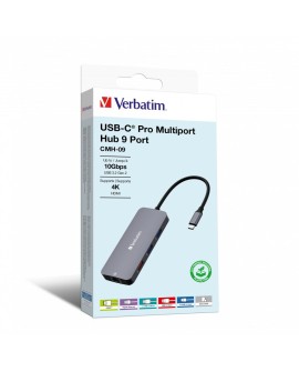 Verbatim CMH-09 USB Type-C 10000 Mbit/s Srebrny