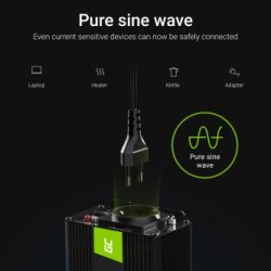 Green Cell power falownik 24V to 230V 500W/1000W czysta sinusoida