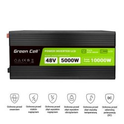 Green Cell PowerInverter LCD 48V 5000W/10000W Auto falownik  - czysta sinusoida