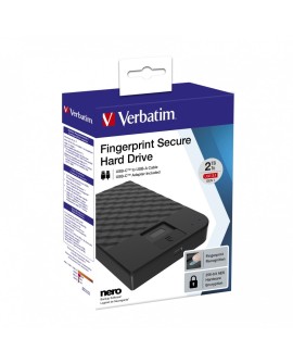 Verbatim Fingerprint Secure zewnętrzny dysk twarde 2 TB USB Type-C 3.2 Gen 1 (3.1 Gen 1) Czarny