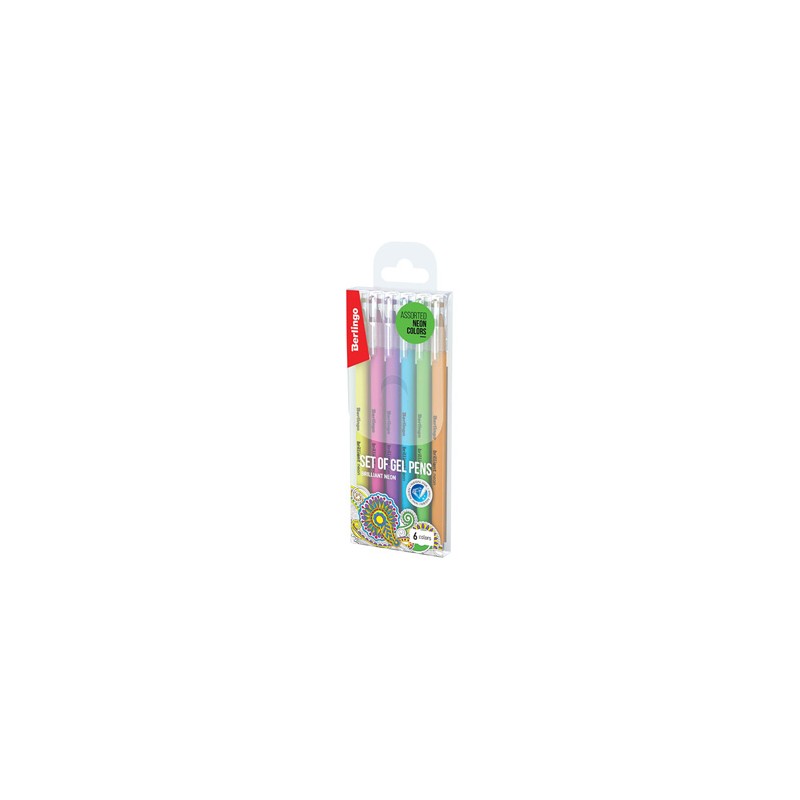 Berlingo, roller żelowy, color, set 6 ksszt, 0.8mm, Brilliant Neon
