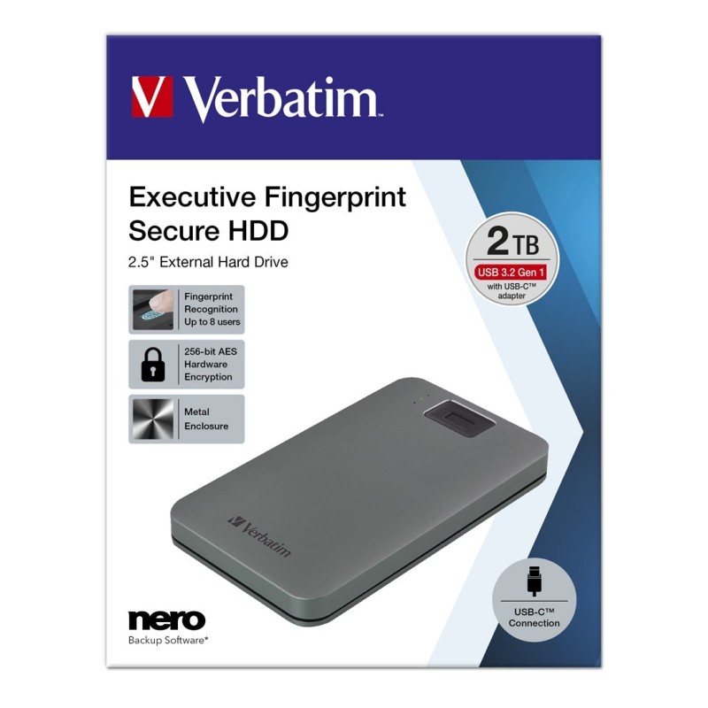 Verbatim 53653 zewnętrzny dysk twarde 2 TB 5400 RPM 2.5" USB Type-C 3.2 Gen 1 (3.1 Gen 1) Szary