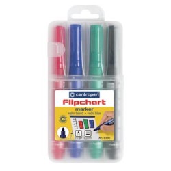 Centropen, zestaw markerów flipchart 8550, color, 4szt, 2.5mm, nie przebija papieru