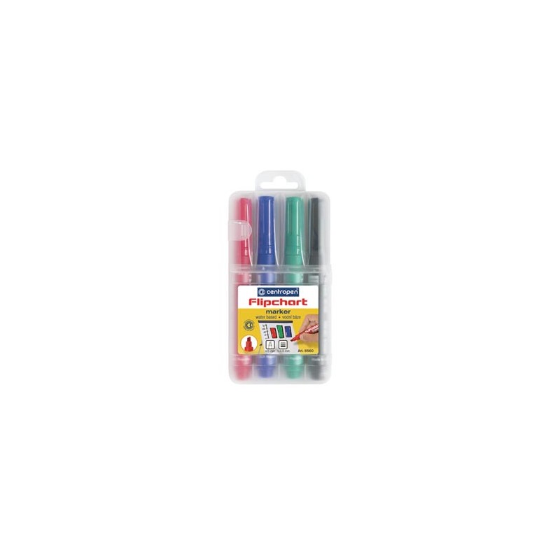 Centropen, zestaw markerów flipchart 8560, color, 4szt, 1-4,6mm, nie przebija papieru
