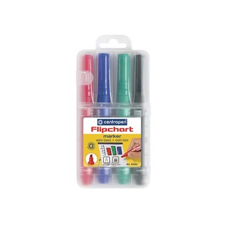 Centropen, zestaw markerów flipchart 8560, color, 4szt, 1-4,6mm, nie przebija papieru