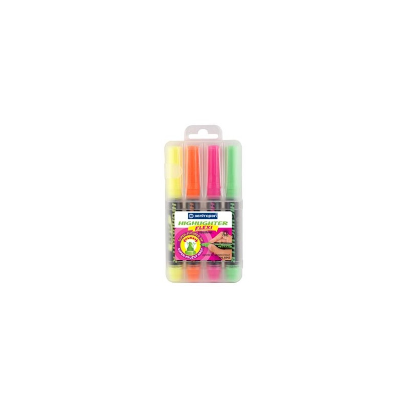 Centropen, zestaw zakreślaczy 8542, color, 4szt, 1.5mm, z super elastyczną końcówką