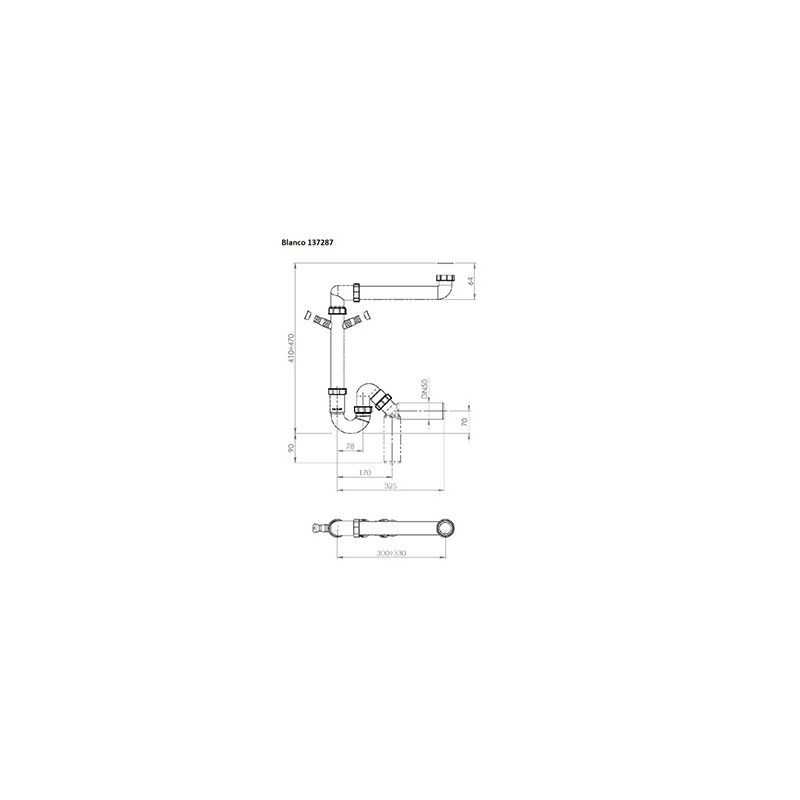 Blanco Syfon plastikowy do zlewu, 40 nebo 50 mm, 325mm, biały, Specjalny syfon 6/4" płaska konstrukcja, EOL