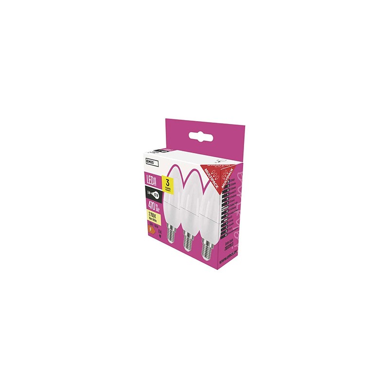 LED żarówka EMOS Lighting E14, 220-240V, 4.2W, 470lm, 2700k, ciepła biel, 30000h, Classic Candle 102x35x35mm-3pack