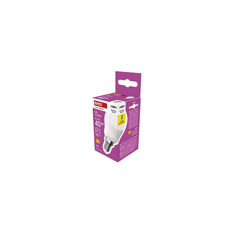 LED żarówka EMOS Lighting E14, 230V, 4.2W, 470lm, 4000k, neutralna biel, 30000h, Mini Globe 45x45x82mm