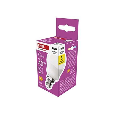 LED żarówka EMOS Lighting E14, 230V, 4.2W, 470lm, 4000k, neutralna biel, 30000h, Mini Globe 45x45x82mm