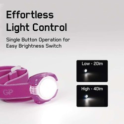 Lampka czołowa led, 2xCR2025, plastikowy, różowa, 40lm, 8m, CH31
