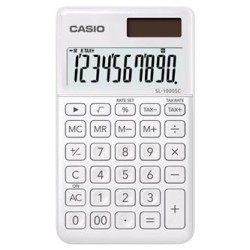 Casio Kalkulator SL 1000 SC WE, biała, 10 miejsc, podwójne zasilanie