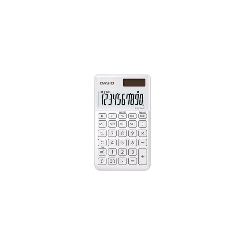 Casio Kalkulator SL 1000 SC WE, biała, 10 miejsc, podwójne zasilanie