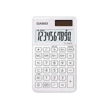 Casio Kalkulator SL 1000 SC WE, biała, 10 miejsc, podwójne zasilanie