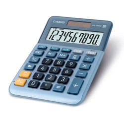 Casio kalkulator MS 100 EM, niebieska, stołowy, funkcja konwersji walut, VAT