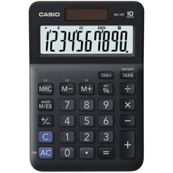 Casio Kalkulator MS 10 F, czarna, stołowy, funkcja konwersji walut, %, VAT