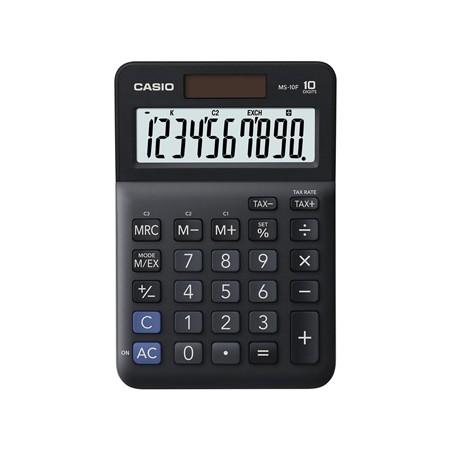 Casio Kalkulator MS 10 F, czarna, stołowy, funkcja konwersji walut, %, VAT