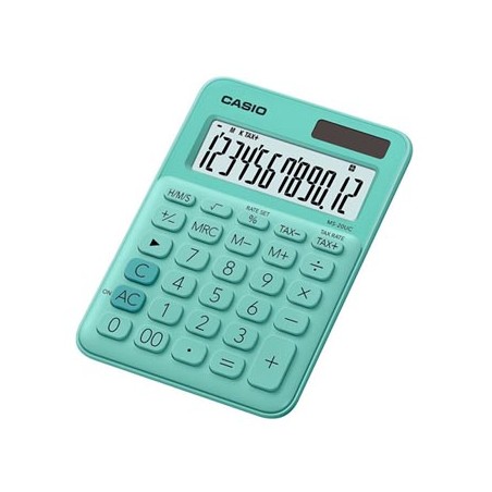 Casio Kalkulator MS 20 UC GN, turkusowa, 12 miejsc, podwójne zasilanie, EOL