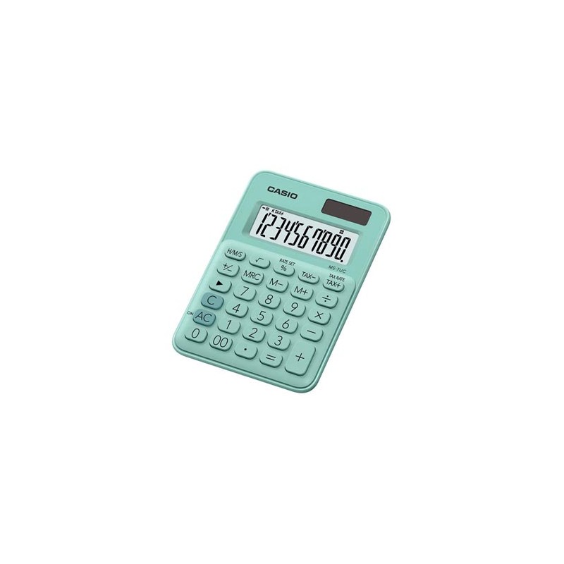 Casio Kalkulator MS 7 UC GN, turkusowa, 10 miejsc, podwójne zasilanie