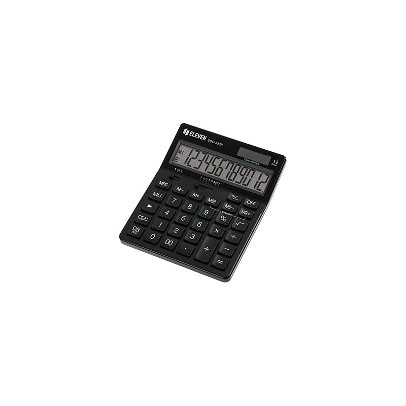 Eleven Kalkulator SDC-333X-BK, czarna, biurkowy, 12 miejsc, podwójne zasilanie