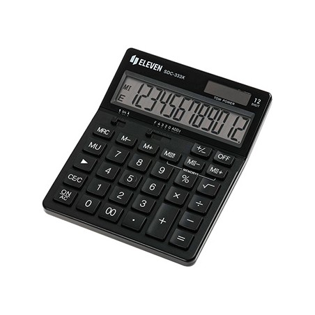 Eleven Kalkulator SDC-333X-BK, czarna, biurkowy, 12 miejsc, podwójne zasilanie