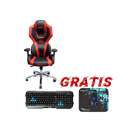 Dla gracza fotel E-blue AUROZA, czerwona, podświetlona, + zestaw gamingowy Polygon